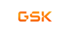 GSK logo in bold, gradient orange lettering