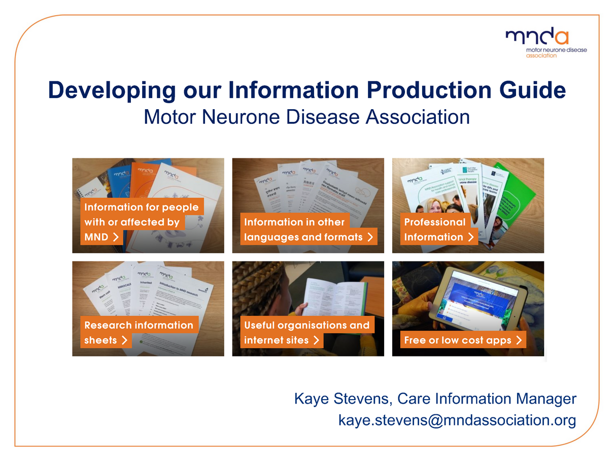Kaye Stevens, MND Association – Developing our information production guide