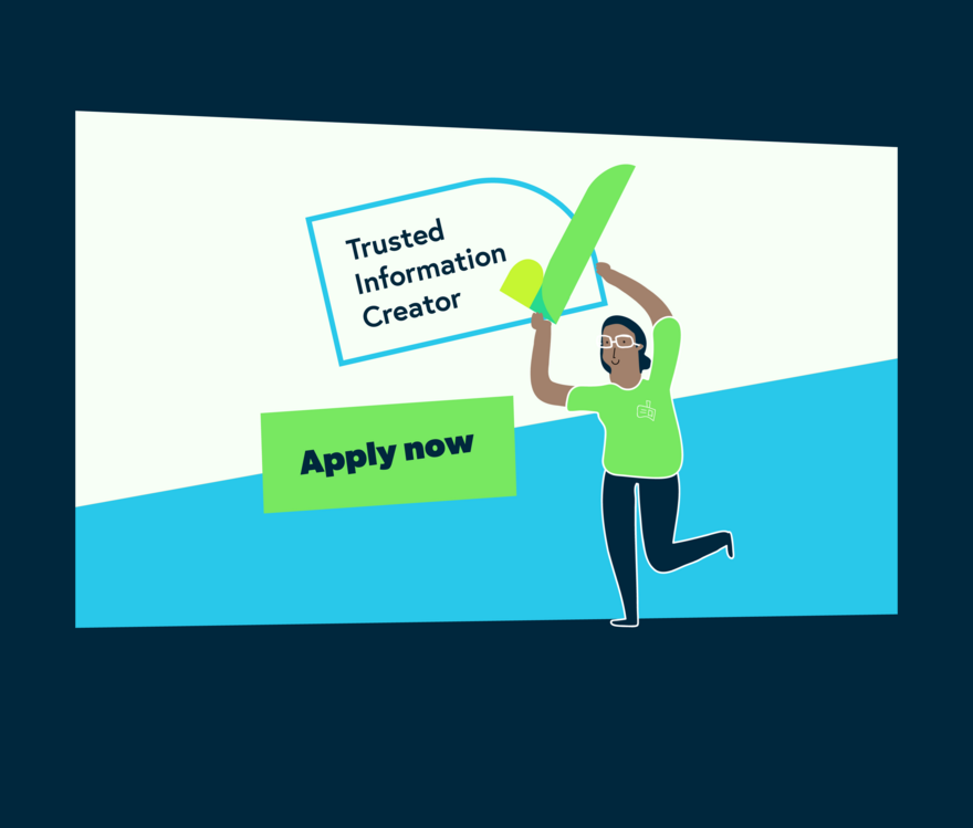 Illustration of a person holding the “PIF TICK logo”, alongside an “Apply now” message.