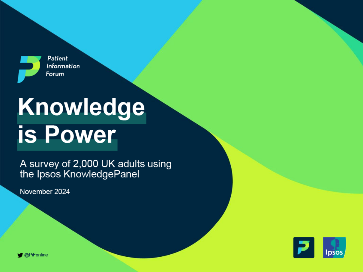 Patient Information Forum logo - Knowledge is Power, A survey of 2,000 UK adults using the Ipsos Knowledge Panel. November 2024
