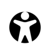 A human figure with outstretched arms inside a black circle.