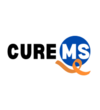 CureMS logo with bold black “CURE” text beside a blue circle containing “MS” in white, with an orange awareness ribbon flowing underneath.