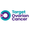 A teal and purple circular design with a magenta arrow on the left, alongside the text 'Target Ovarian Cancer' in teal and purple text.
