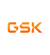 GSK logo in bold, gradient orange lettering