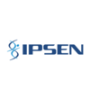 a blue stylized DNA strand with a dot representing a person, next to bold blue text 'IPSEN'.
