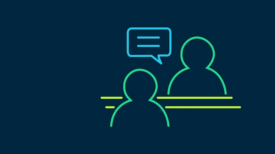 Ask the Membership graphic of two people chatting