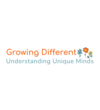 Growing Different logo with the tagline “Understanding Unique Minds” and three illustrated flowers.