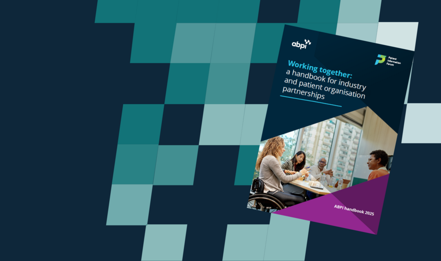 The cover of the Working together handbook in front of a blue chequered background.
