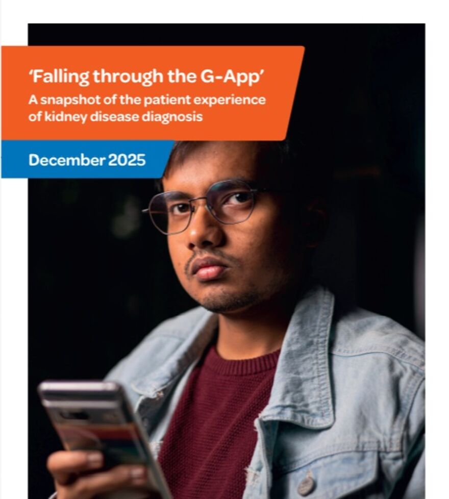 A screenshot of the cover of the Falling through the G-App report from Kidney Care UK