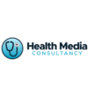 A stethoscope inside a blue circular icon with a play button, alongside the text 'Health Media Consultancy' in dark and light blue text.