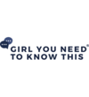 Logo for 'Girl You Need to Know This' featuring navy text with speech bubble icons