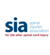 Bold blue 'sia' text, with 'spinal injuries association' in light blue and the tagline 'for life after spinal cord injury' in red.