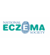 Logo for the National Eczema Society, featuring bold teal and blue text with a fingerprint design around the letter 'E'.