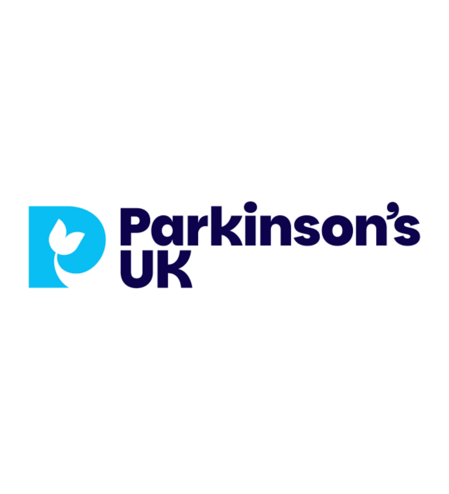 Logo for Parkinson’s UK, featuring a bold blue 'P' with a leaf design and dark blue text.