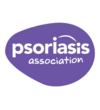 Logo for Psoriasis Association featuring white text on a purple oval background, with a curved line above the word 'psoriasis'.