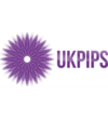 a purple layered flower design on the left and the text 'UKPIPS' in bold purple letters on the right.