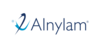 Alnylam logo featuring the company name in a modern dark blue font with a stylised “A” that curves around a light blue dot, forming a dynamic and scientific-looking symbol.
