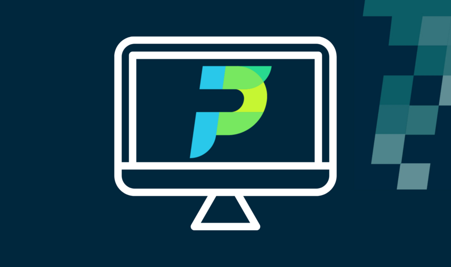A dark blue background with light blue chequers. In the centre is an outline of a laptop screen with the PIF logo.